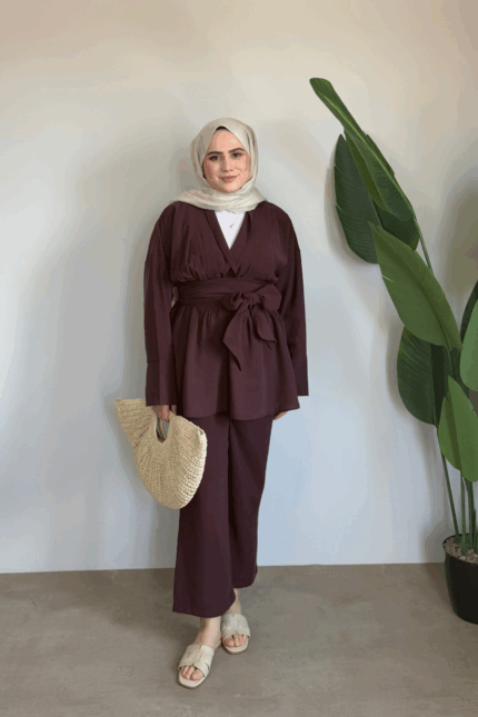 Lara Modal Geniş Kuşaklı Takım – Bordo