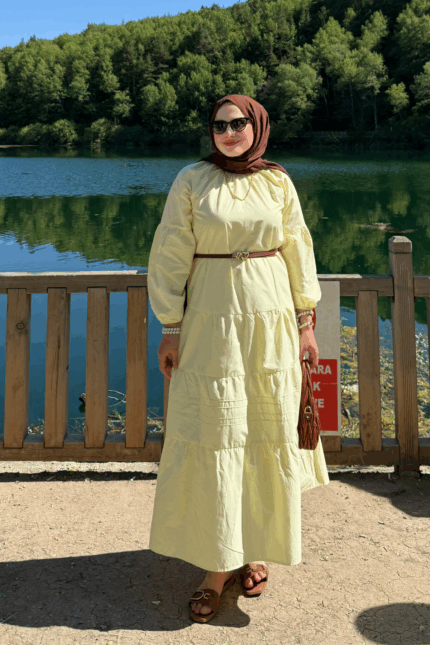 Sare Poplin Elbise - Sarı