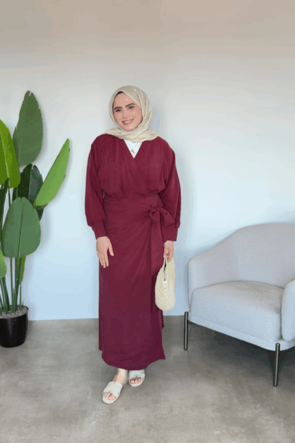 Soft Yandan Bağlama Detaylı Elbise - Bordo