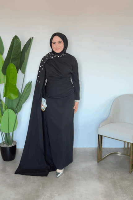 Sedef Premium Taşlı Elbise - Siyah