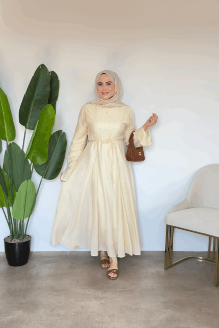 Sima Yırtmaç Manşet Detaylı Elbise - Sarı
