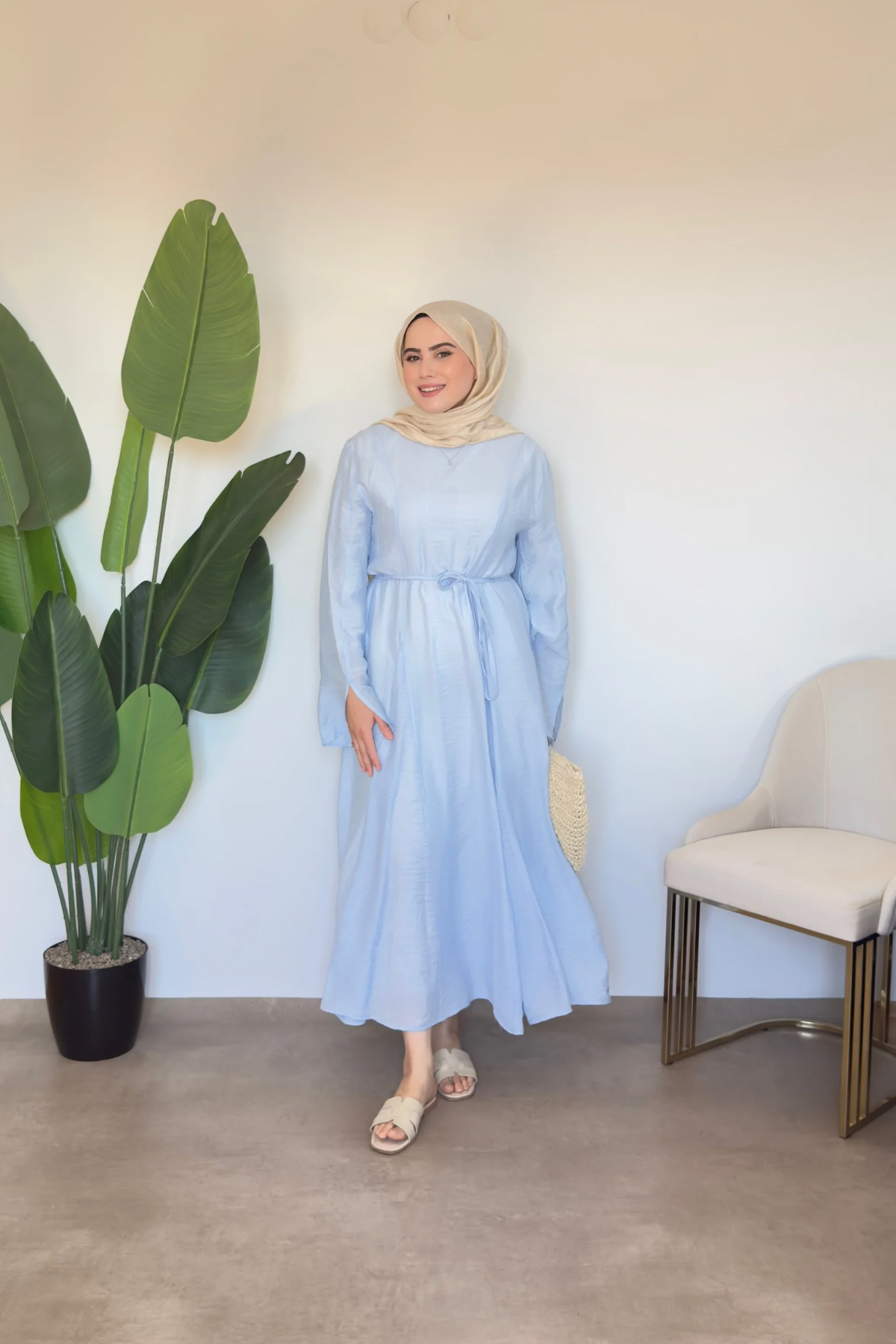 Sima Yırtmaç Manşet Detaylı Elbise - Mavi